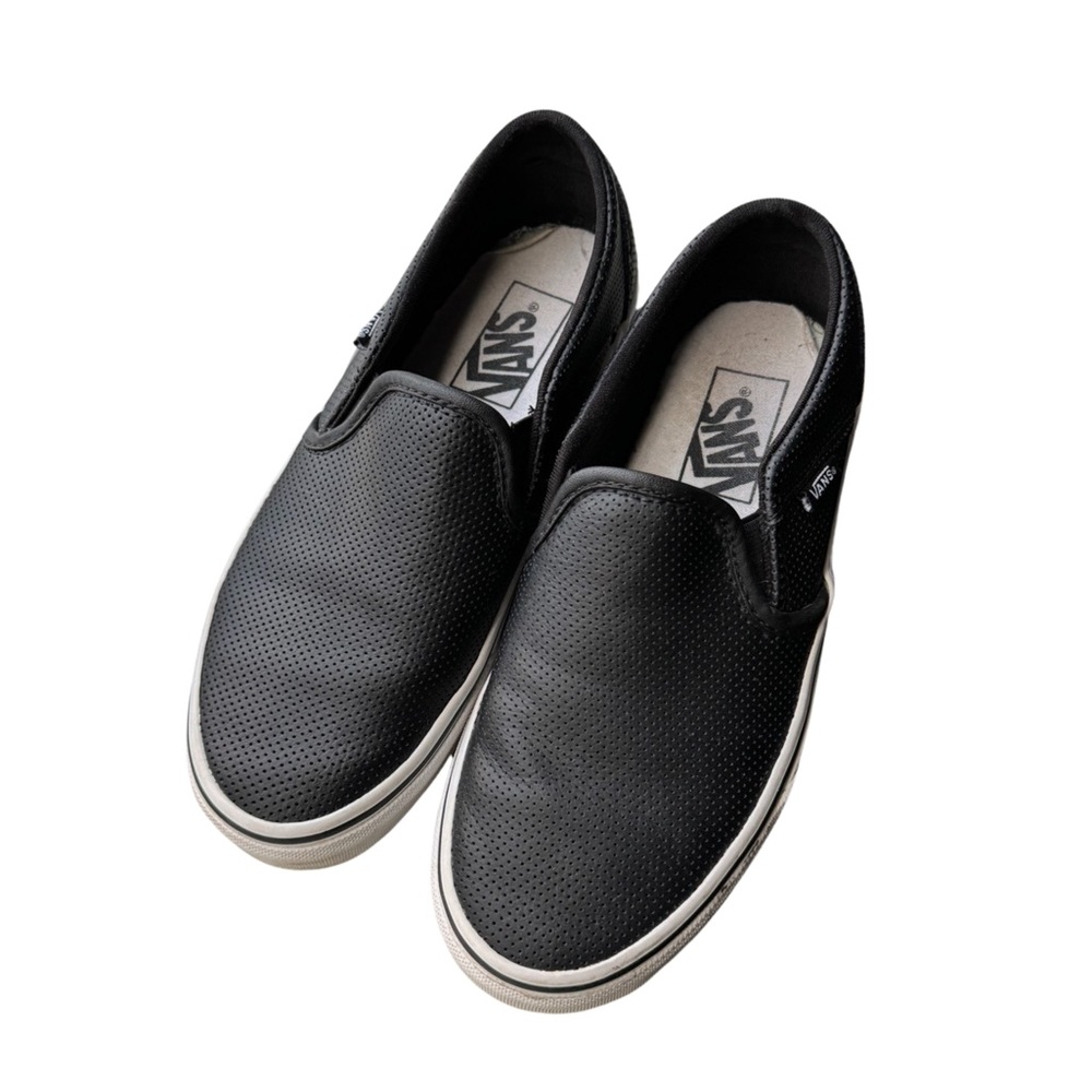 Vans Black Slip On Shoes Size 7 Perforated Leather Loafer